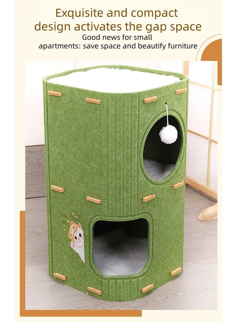 Sisily Cat House Cat Tower, 2-Level Felt Cat Condo with Cozy Cat Bed, Multi-Level Indoor Cat Furniture for Play, Climbing & Rest, Compact 37×37×60cm, Green - Image 5